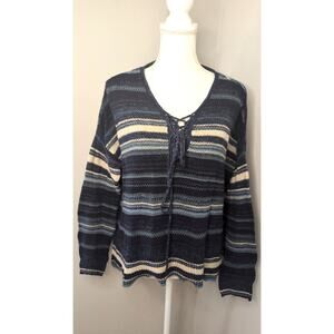 Denim & Supply Ralph Lauren Baja Sweater Small Striped Lace Up Boho